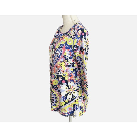 T by Talbots Tunic Top Shirt Womens Sz S Floral Modal Blend Stretch Slits UPF 50 - Picture 2 of 8